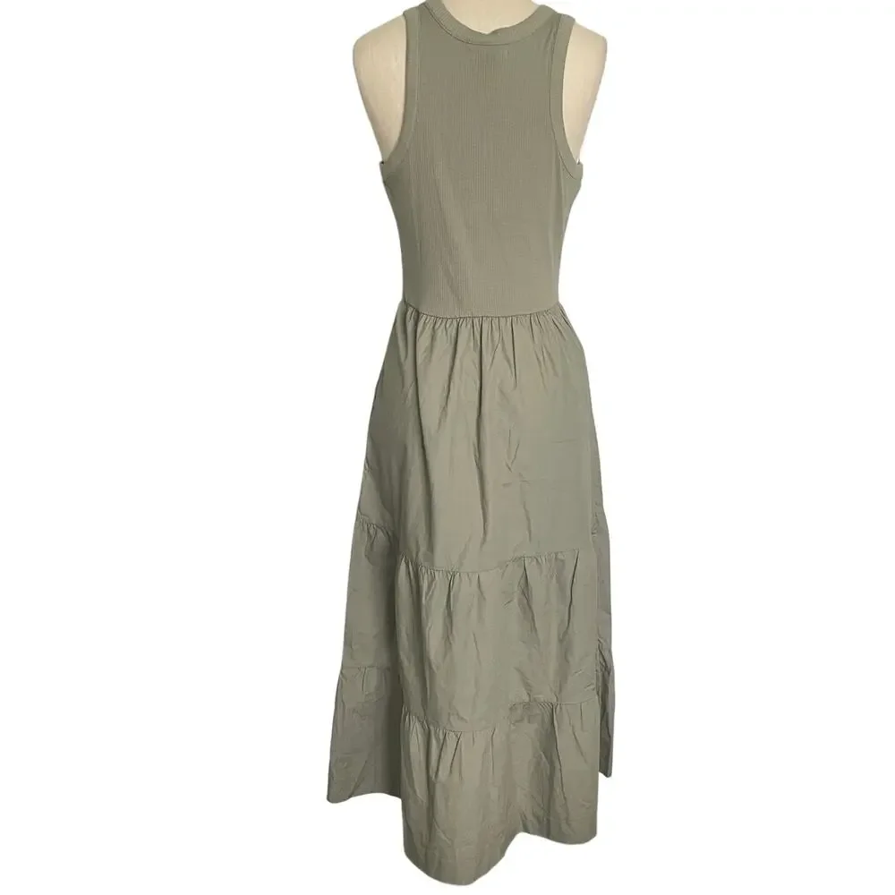 Tiered Tank Midi Dress Olive Sage Green